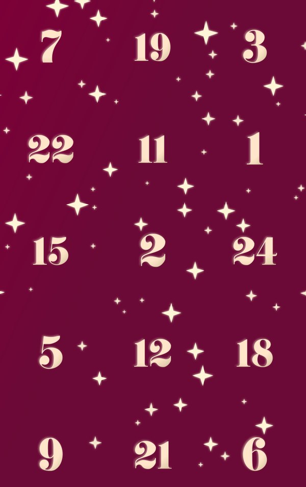 Classic 2026 design: cream stars and serif numbers on a wine night sky