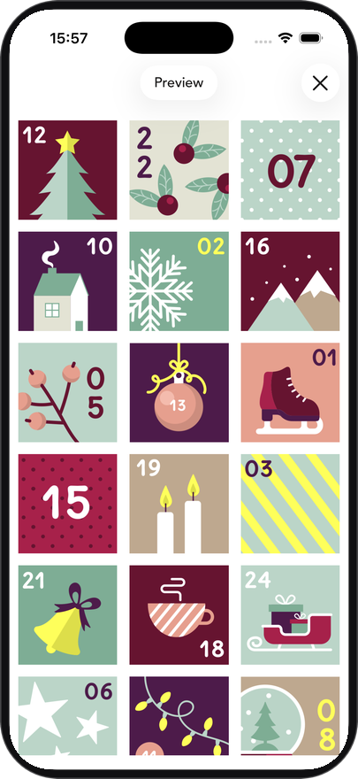 Advent App calendar with 24 doors on an iPhone